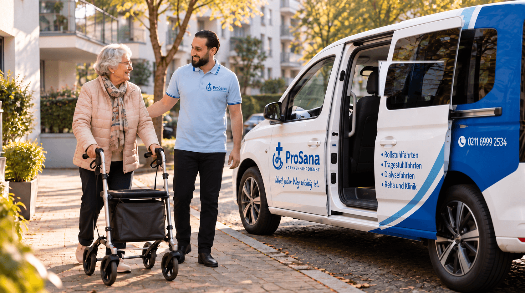 Nur begleitet einen Fahrgast zum Fahrzeug
